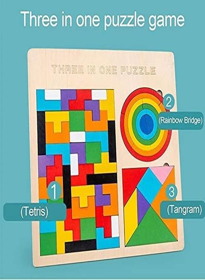 Slipps Wooden 3 in 1 Blocks Puzzles, Russian Blocks, Octagon Puzzle, Tangrams Puzzles, Brain Teasers Toy Logic Game, Montessori STEM Educational Toys Present for Kids - Image 2